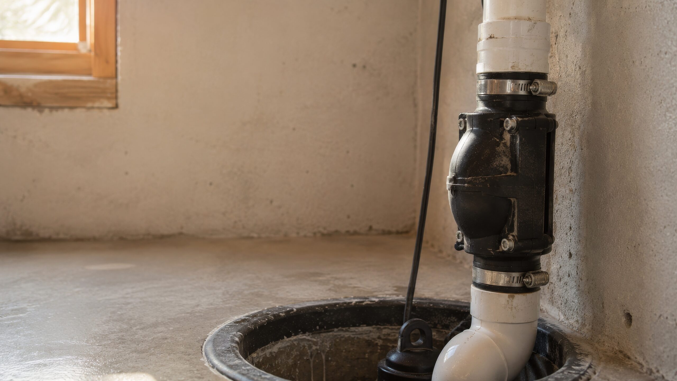 Basement sump pump installed in a pit